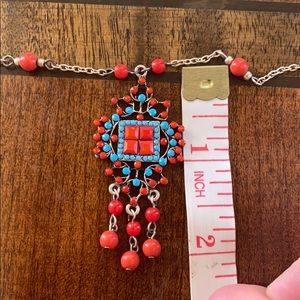 Red and Blue Necklace and Earrings Set